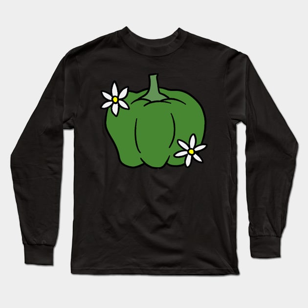 Green Pepper with Blossoms Long Sleeve T-Shirt by saradaboru